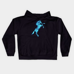 Flaming Blue Ice Fire Horse Kids Hoodie